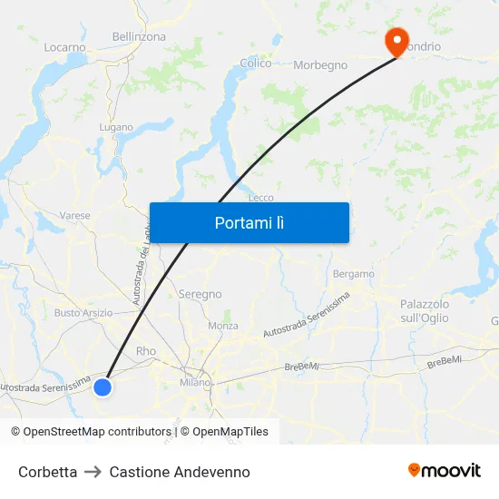 Corbetta to Castione Andevenno map