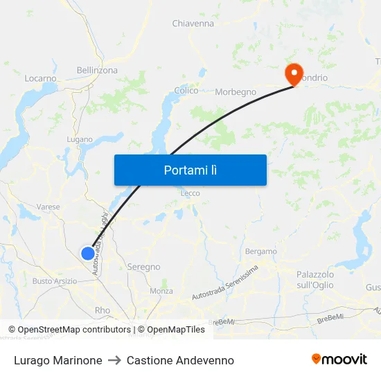 Lurago Marinone to Castione Andevenno map
