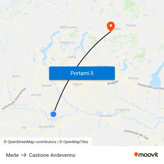 Mede to Castione Andevenno map