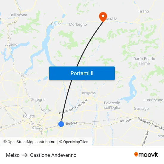 Melzo to Castione Andevenno map