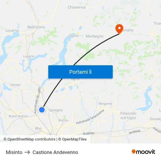 Misinto to Castione Andevenno map