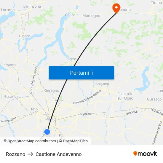 Rozzano to Castione Andevenno map