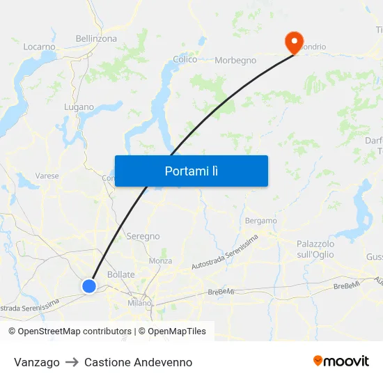 Vanzago to Castione Andevenno map