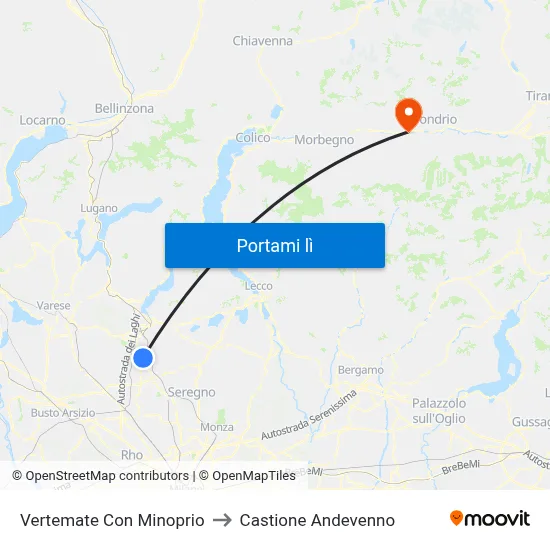 Vertemate Con Minoprio to Castione Andevenno map