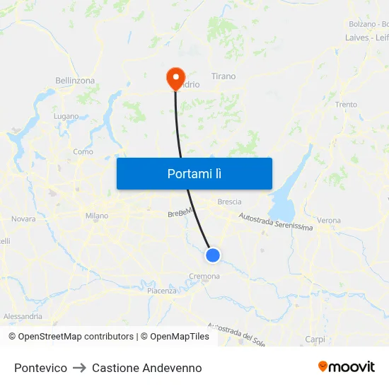 Pontevico to Castione Andevenno map
