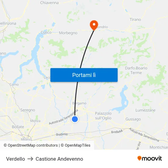 Verdello to Castione Andevenno map