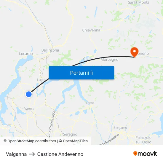 Valganna to Castione Andevenno map