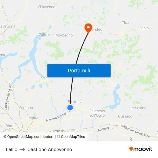 Lallio to Castione Andevenno map