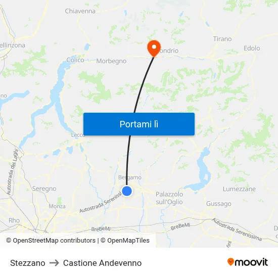Stezzano to Castione Andevenno map