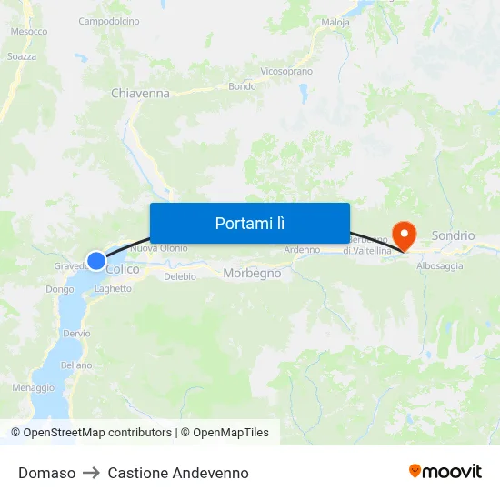 Domaso to Castione Andevenno map