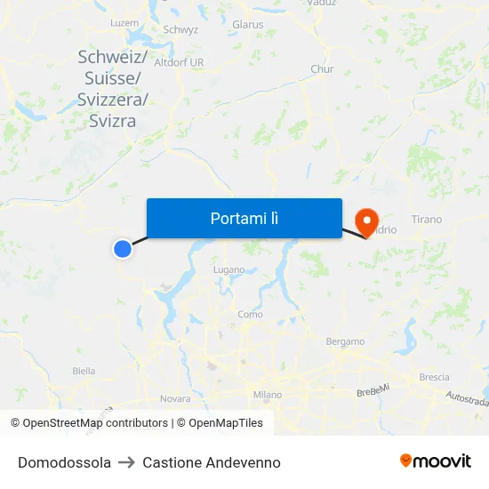 Domodossola to Castione Andevenno map