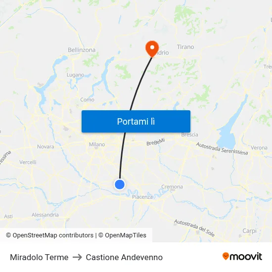 Miradolo Terme to Castione Andevenno map