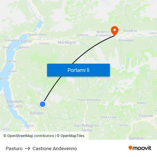 Pasturo to Castione Andevenno map