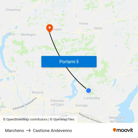 Marcheno to Castione Andevenno map