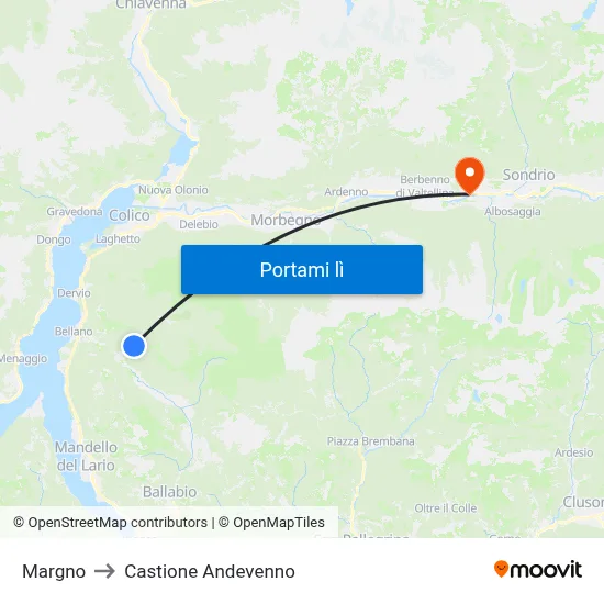 Margno to Castione Andevenno map