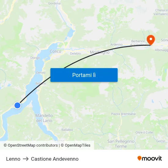 Lenno to Castione Andevenno map