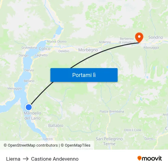 Lierna to Castione Andevenno map