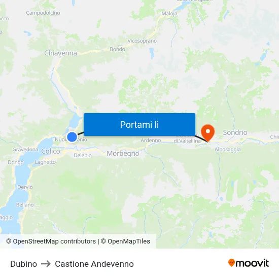 Dubino to Castione Andevenno map