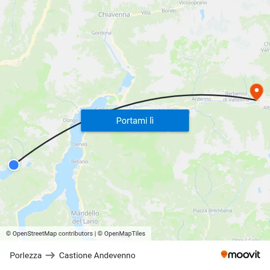 Porlezza to Castione Andevenno map