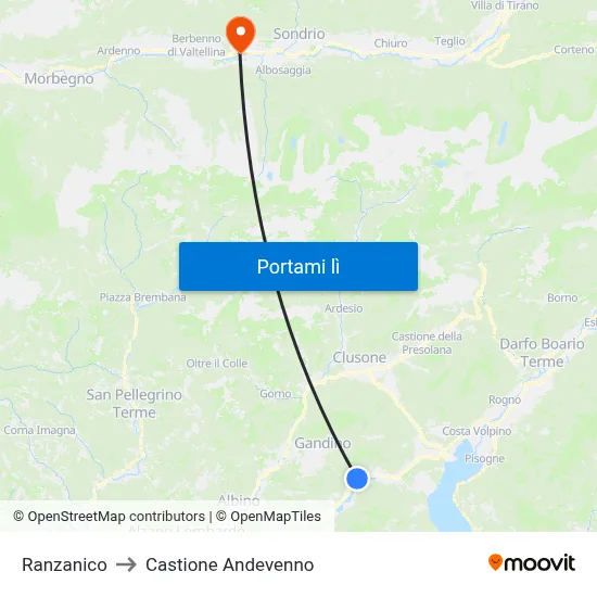 Ranzanico to Castione Andevenno map