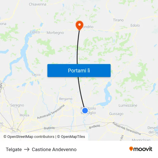 Telgate to Castione Andevenno map