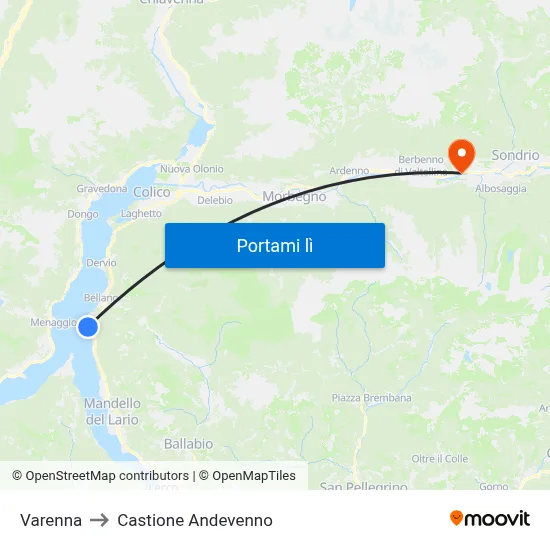 Varenna to Castione Andevenno map