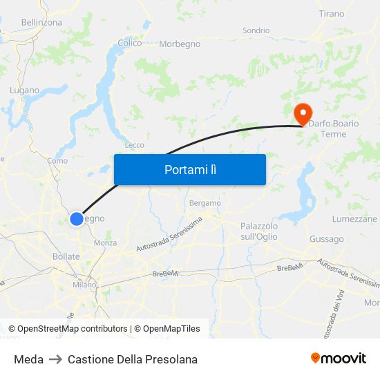 Meda to Castione Della Presolana map