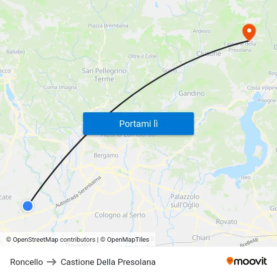 Roncello to Castione Della Presolana map