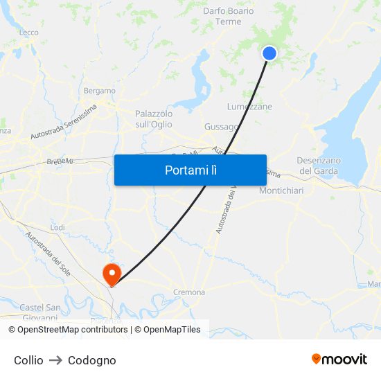 Collio to Codogno map