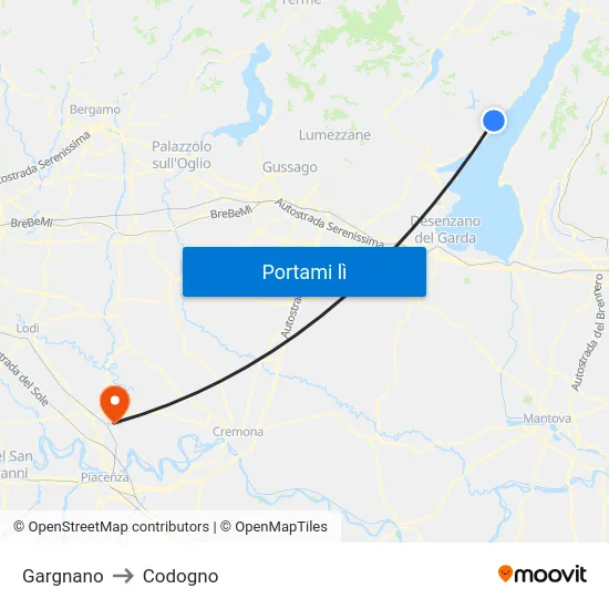 Gargnano to Codogno map