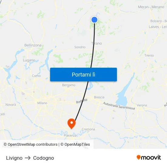 Livigno to Codogno map