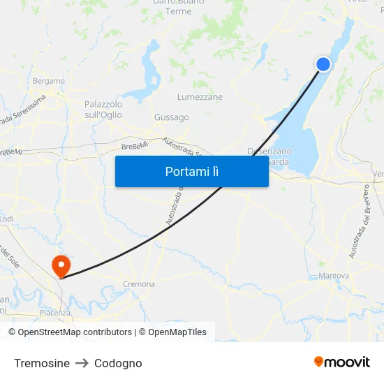Tremosine to Codogno map