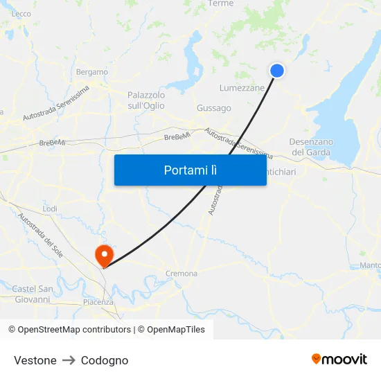 Vestone to Codogno map