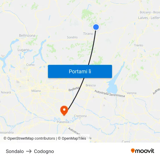 Sondalo to Codogno map