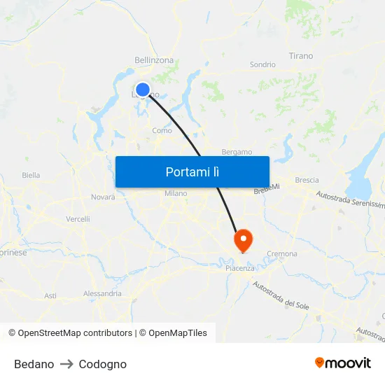 Bedano to Codogno map