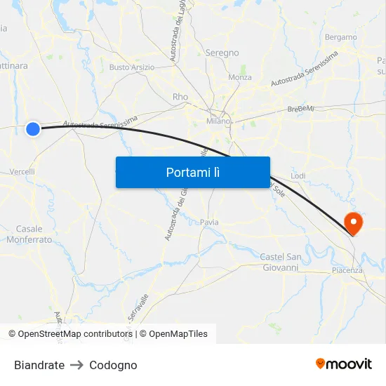 Biandrate to Codogno map