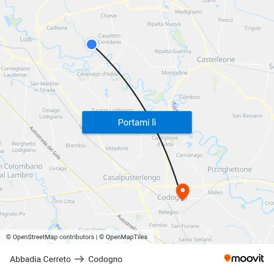 Abbadia Cerreto to Codogno map