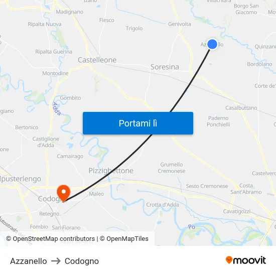 Azzanello to Codogno map