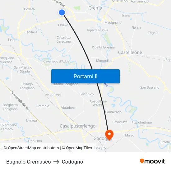 Bagnolo Cremasco to Codogno map
