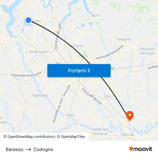 Barasso to Codogno map