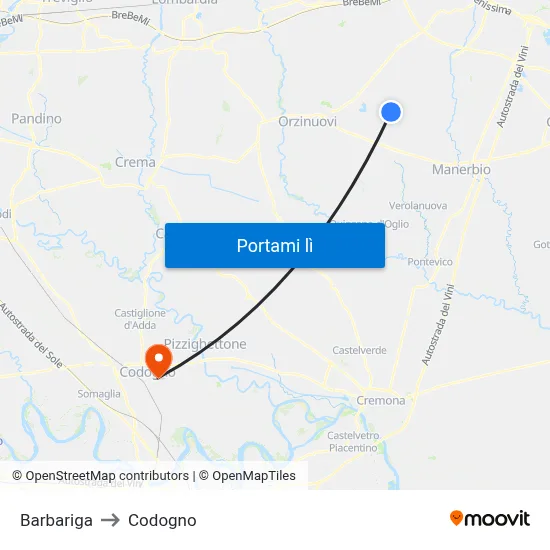 Barbariga to Codogno map