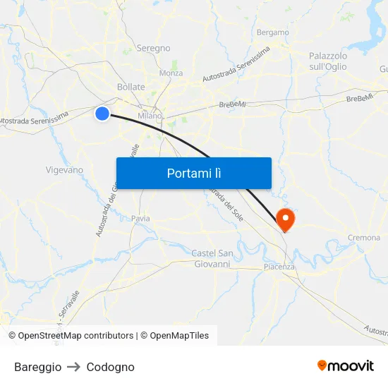 Bareggio to Codogno map