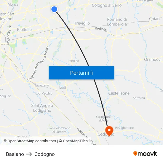 Basiano to Codogno map