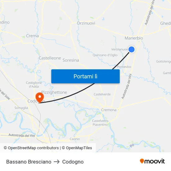 Bassano Bresciano to Codogno map