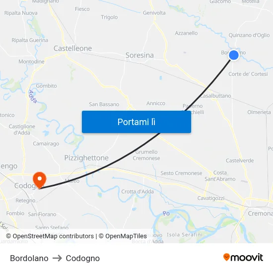 Bordolano to Codogno map