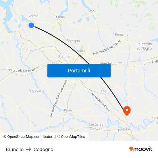Brunello to Codogno map