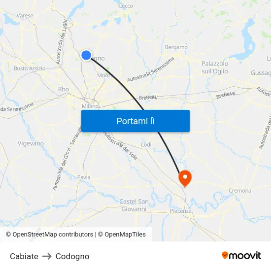 Cabiate to Codogno map