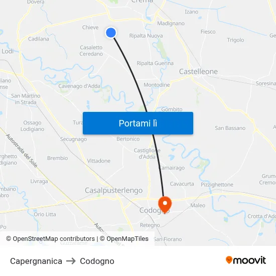 Capergnanica to Codogno map
