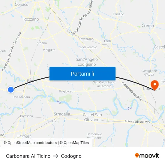 Carbonara Al Ticino to Codogno map
