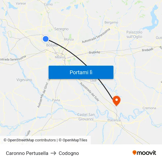 Caronno Pertusella to Codogno map